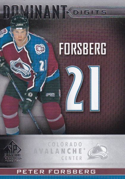 insert karta PETER FORSBERG 20-21 SP Signature Legends Dominant Digits číslo DD-25